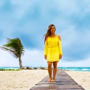 Yellow off the shoulder dress